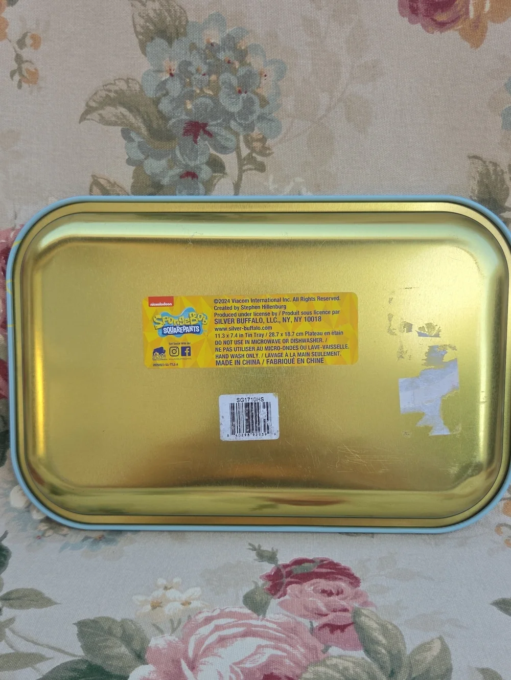 Sponge Bob 'Weird Don't Care' Light Blue Serving Meral Tray 11.5
